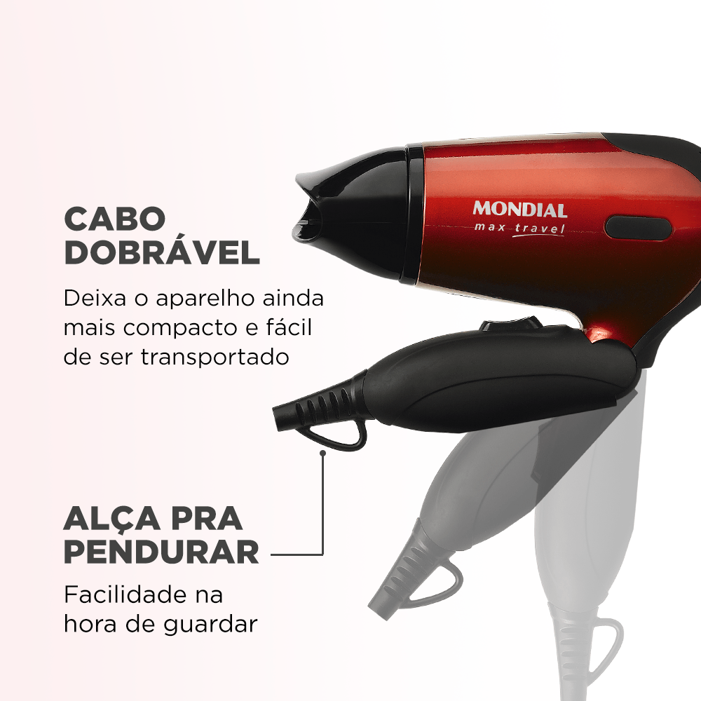 Secador Maxis Travel Mondial Vermelho e Preto 1200W SC-10