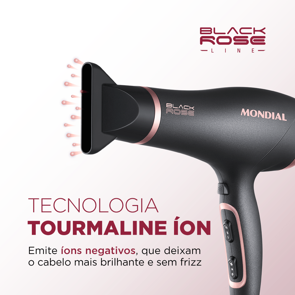 Secador de Cabelos Mondial Preto e Golden Rose 2000W SC-37