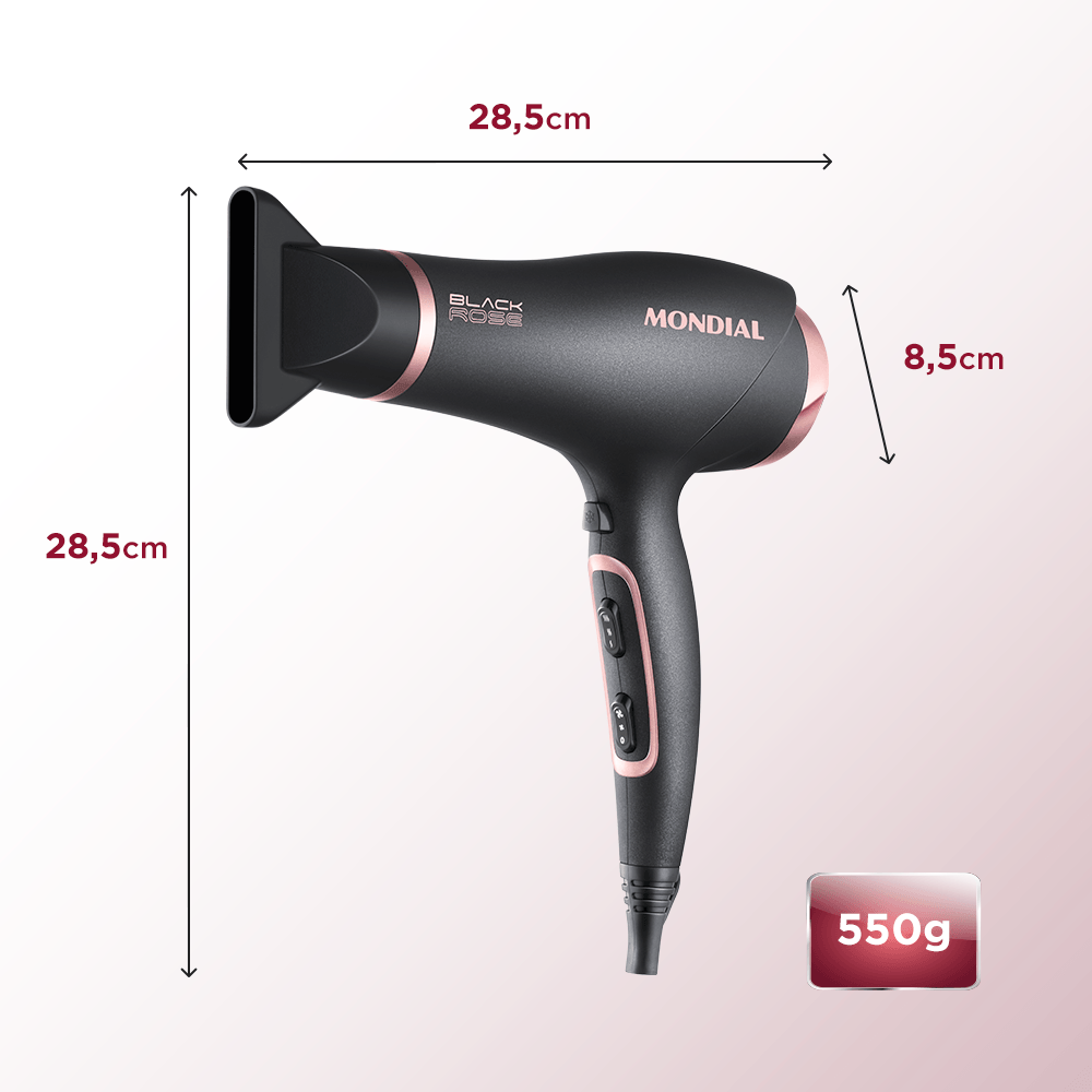 Secador de Cabelos Mondial Preto e Golden Rose 2000W SC-37