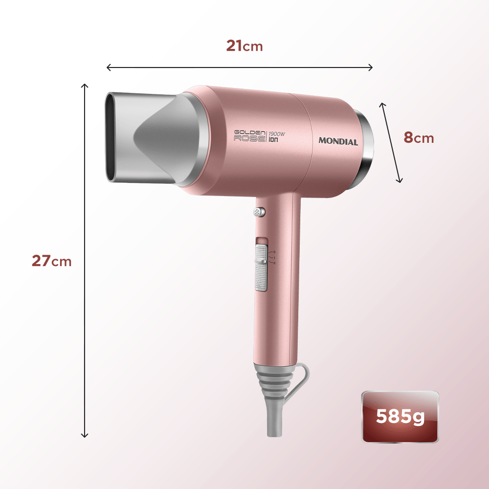 Secador de Cabelos Compact Turbo Mondial Golden Rose 1900W SC-38-GR