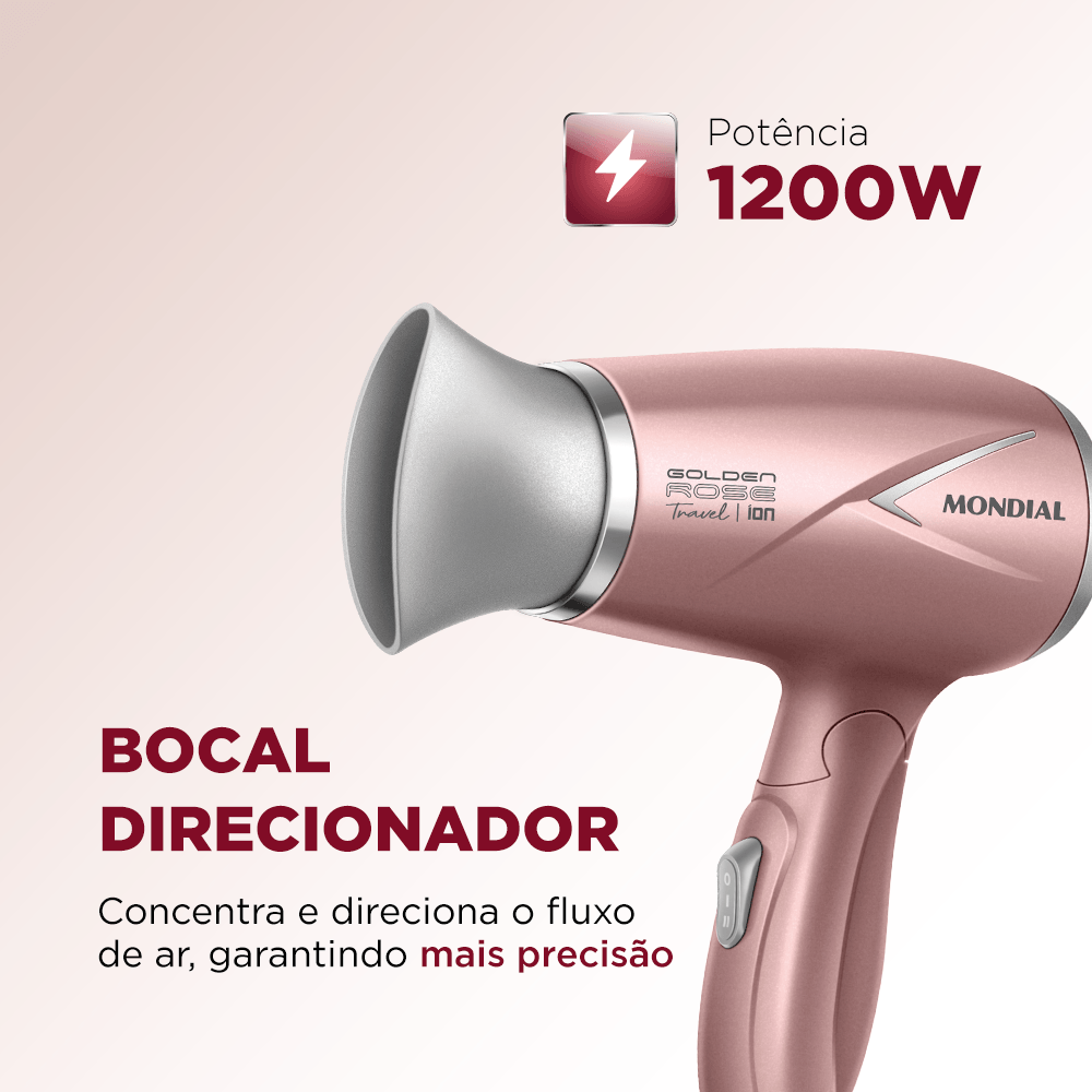 Secador de Cabelos Travel Mondial Golden Rose 1200W SC-47-GR