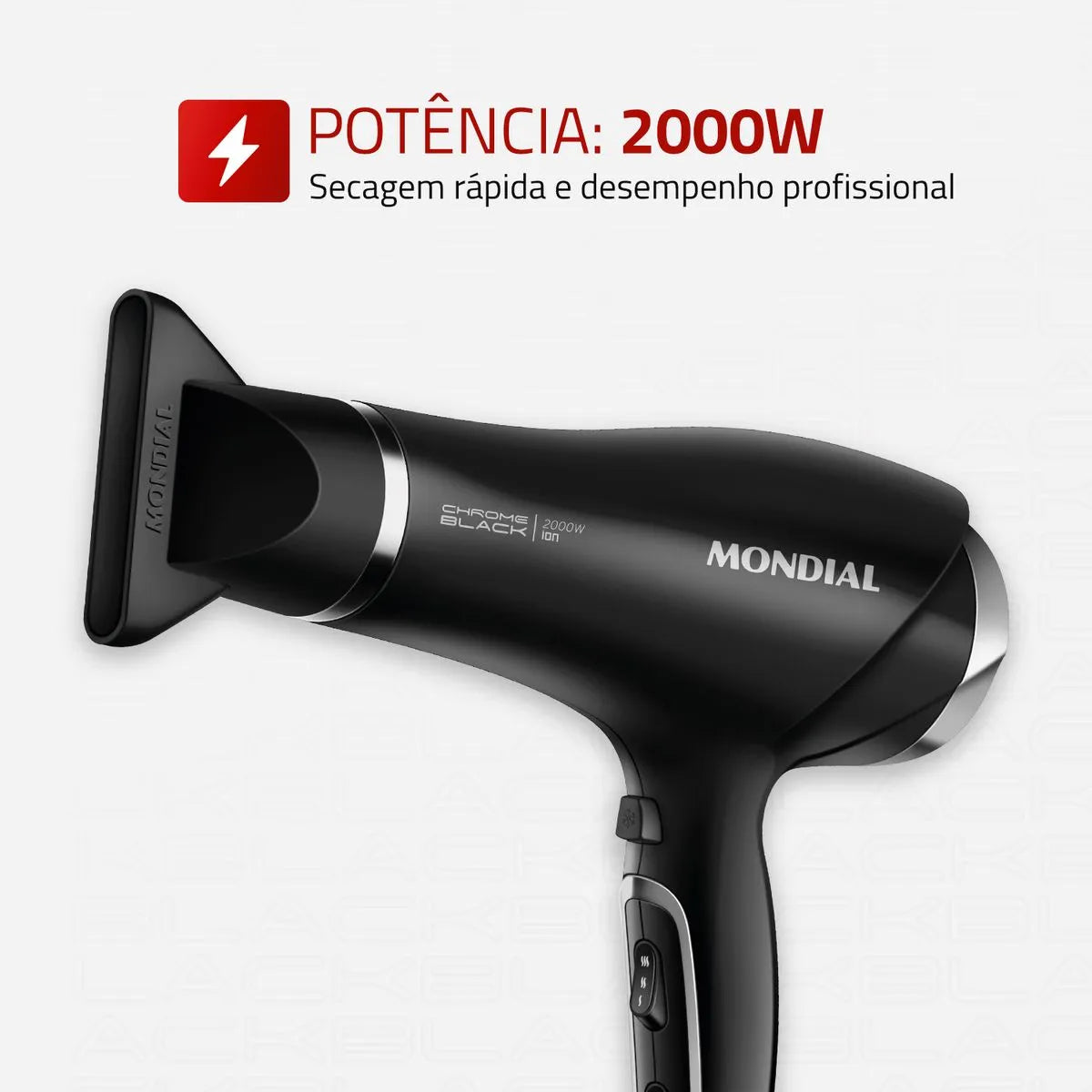 Secador de Cabelos Mondial Preto e Cromado Prata 2000W SCN-04