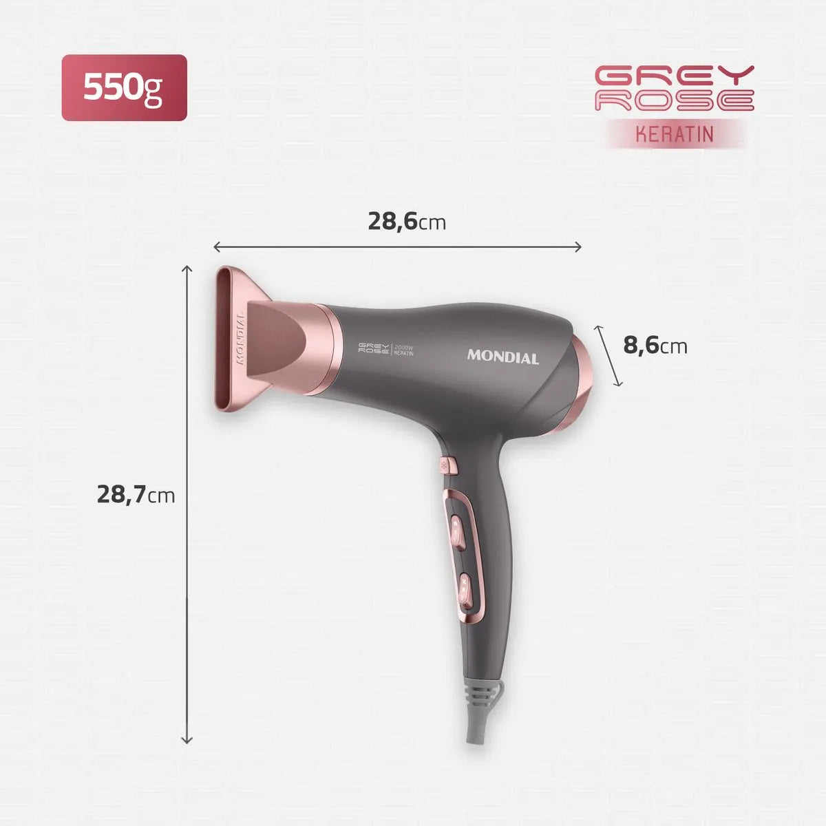 Secador de Cabelos Mondial Grafite e Rose 2000W SCN-11