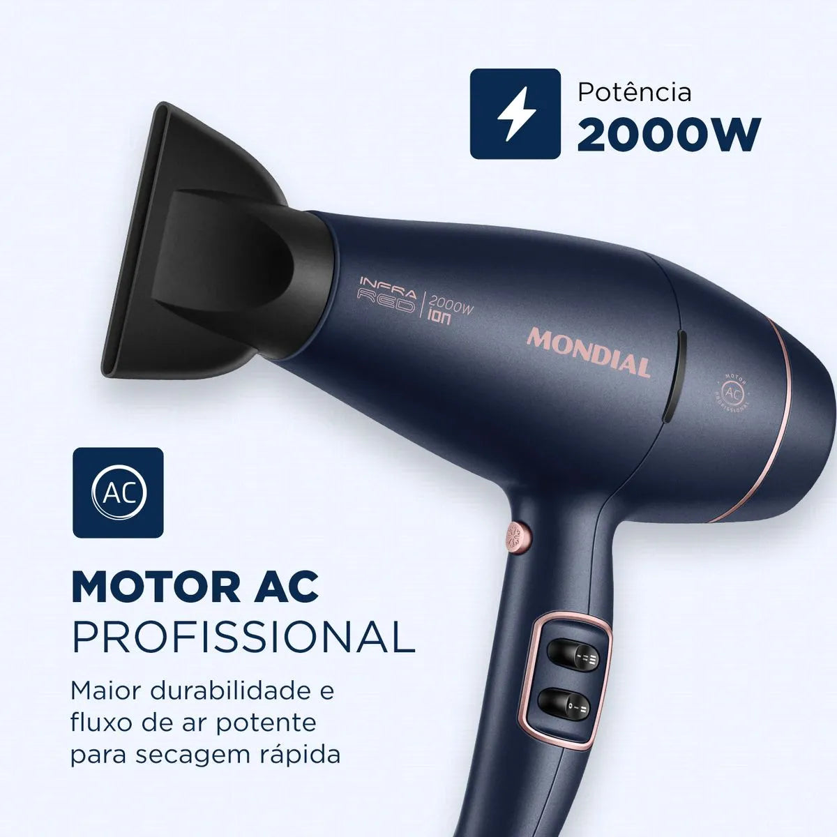 Secador de Cabelos InfraRed Mondial Azul e Golden Rose0W SCP-01-IR