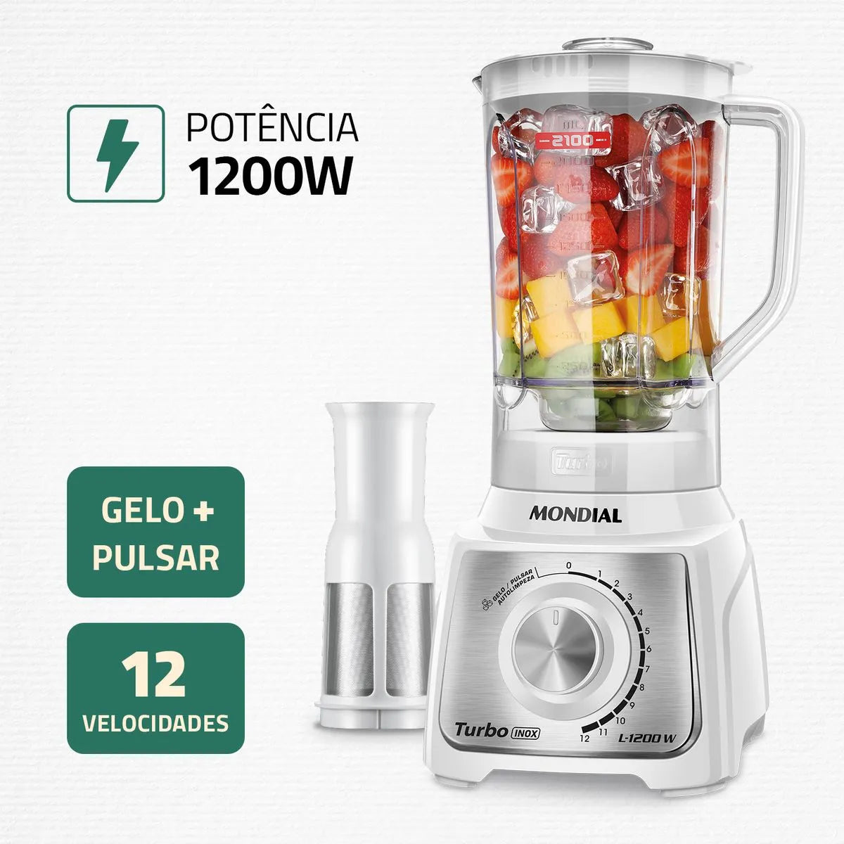 Liquidificador Turbo Mondial Branco/Inox L-1200 WI
