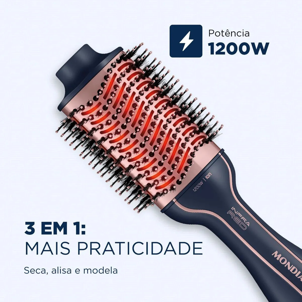 Escova Secadora InfraRed Mondial Azul e Golden Rose 1300W ES-01-IR