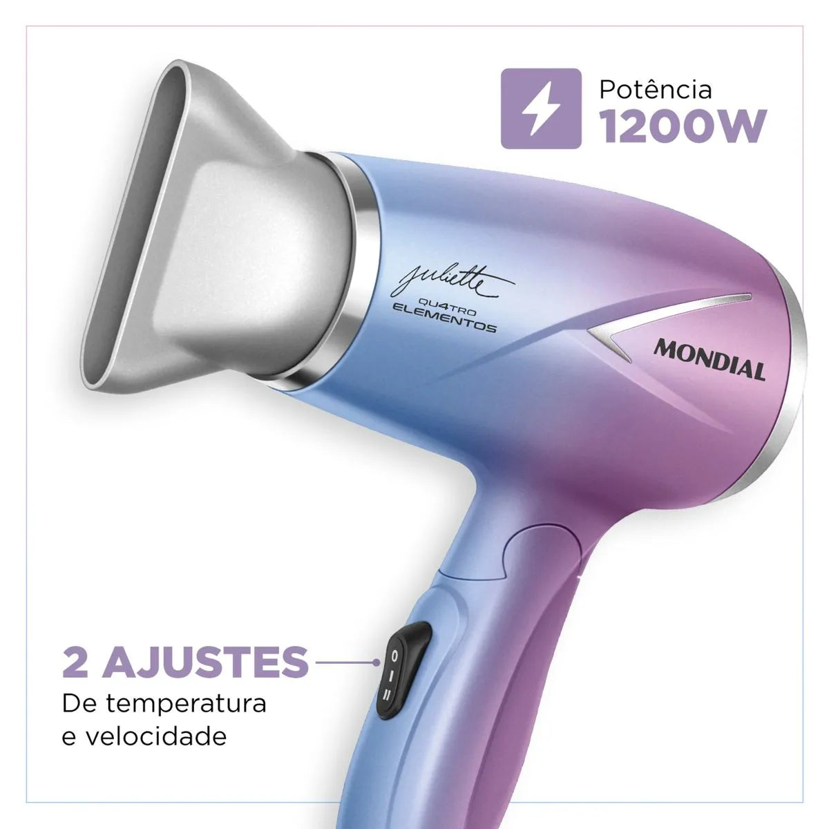 Secador de Cabelo By Juliette Mondial Azul e Rosa 1200W SCT-JU-03