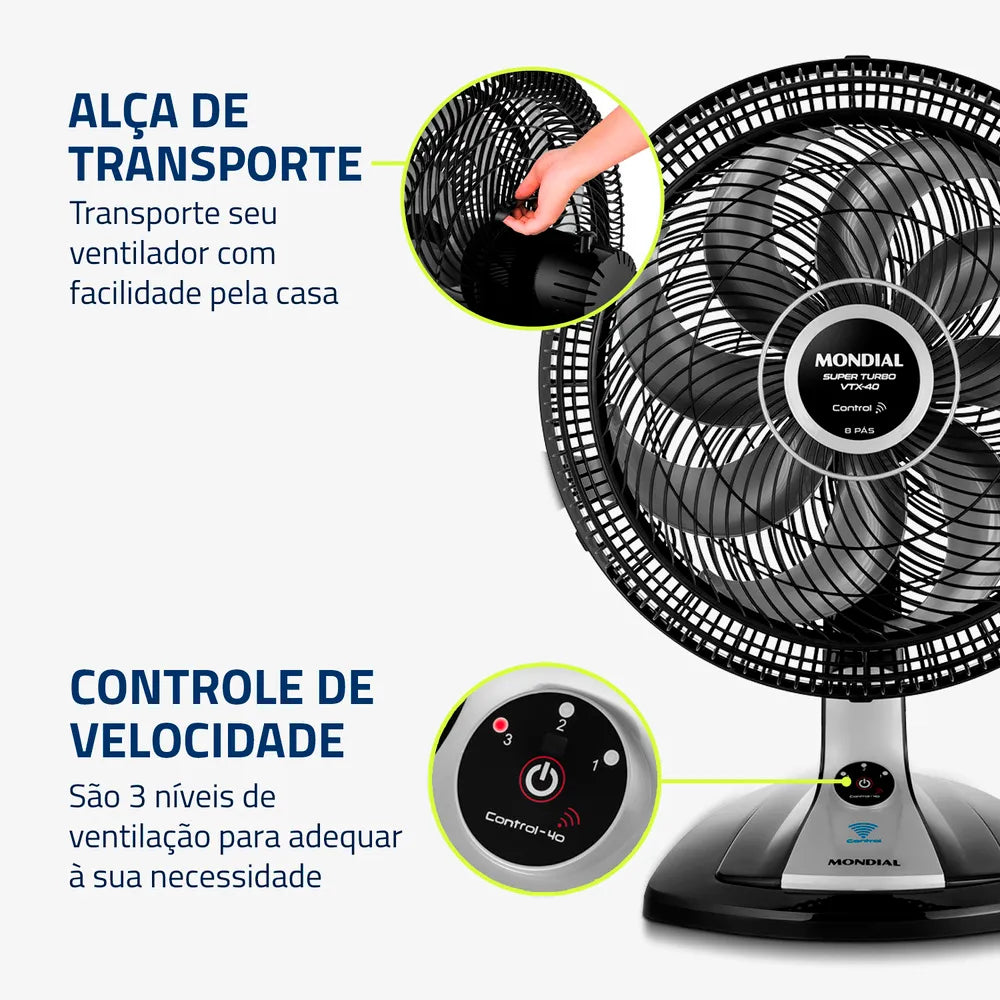 Ventilador de Mesa Mondial Turbo 8 Pás 40 cm VTX-40-8P-CR