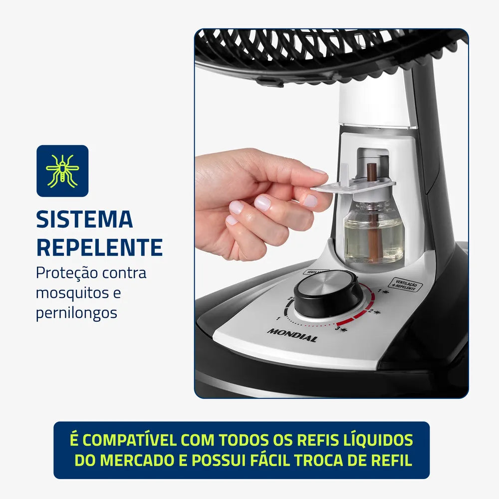 Ventilador de Mesa Mondial Turbo 8 Pás 40 cm Repelente Líquido VTX-40-8P-RL