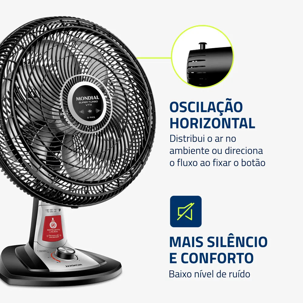 Ventilador de Mesa Mondial Turbo 8 Pás 40 cm Repelente Líquido VTX-40-8P-RL