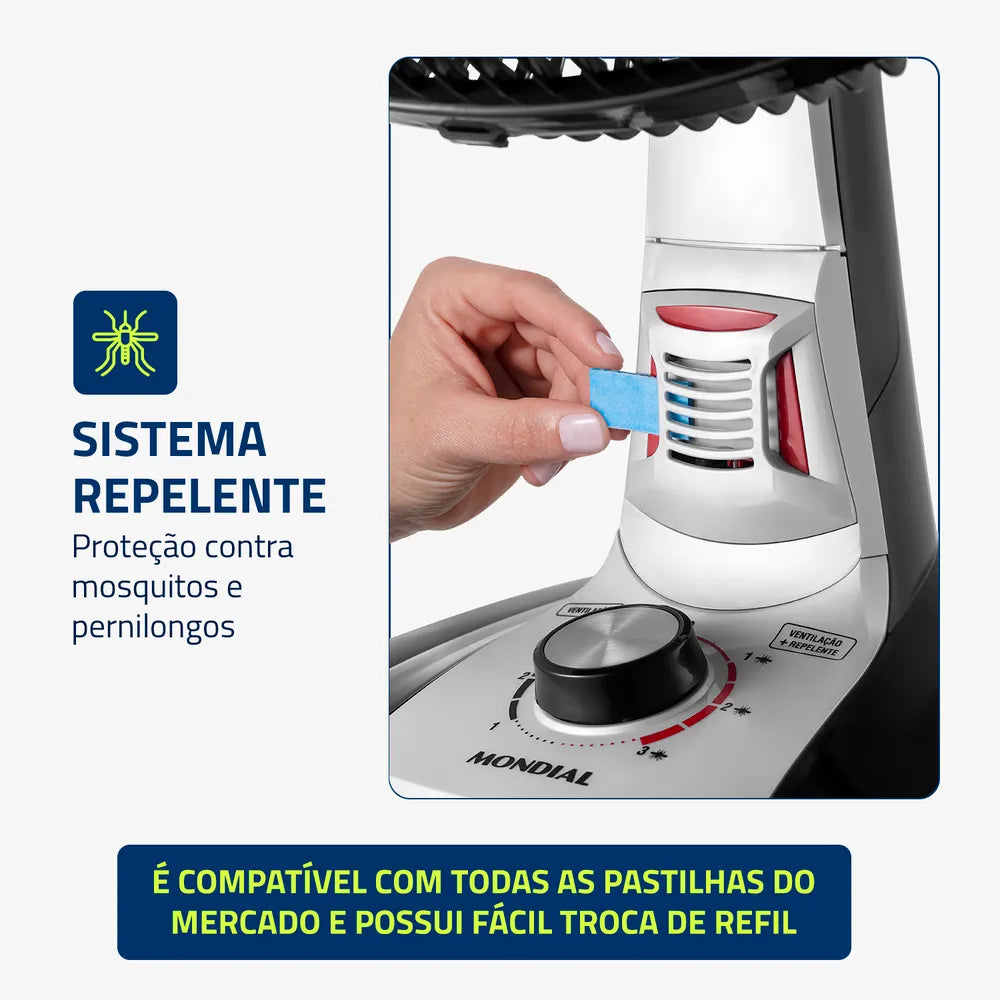 Ventilador de Mesa Mondial Turbo 8 Pás 40 cm Repelente Pastilha VTX-40-8P-RP