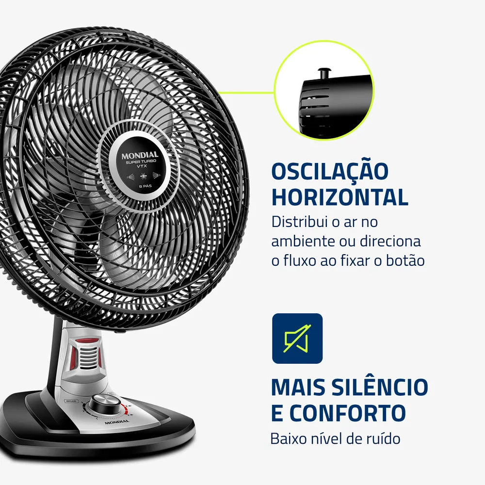 Ventilador de Mesa Mondial Turbo 8 Pás 40 cm Repelente Pastilha VTX-40-8P-RP