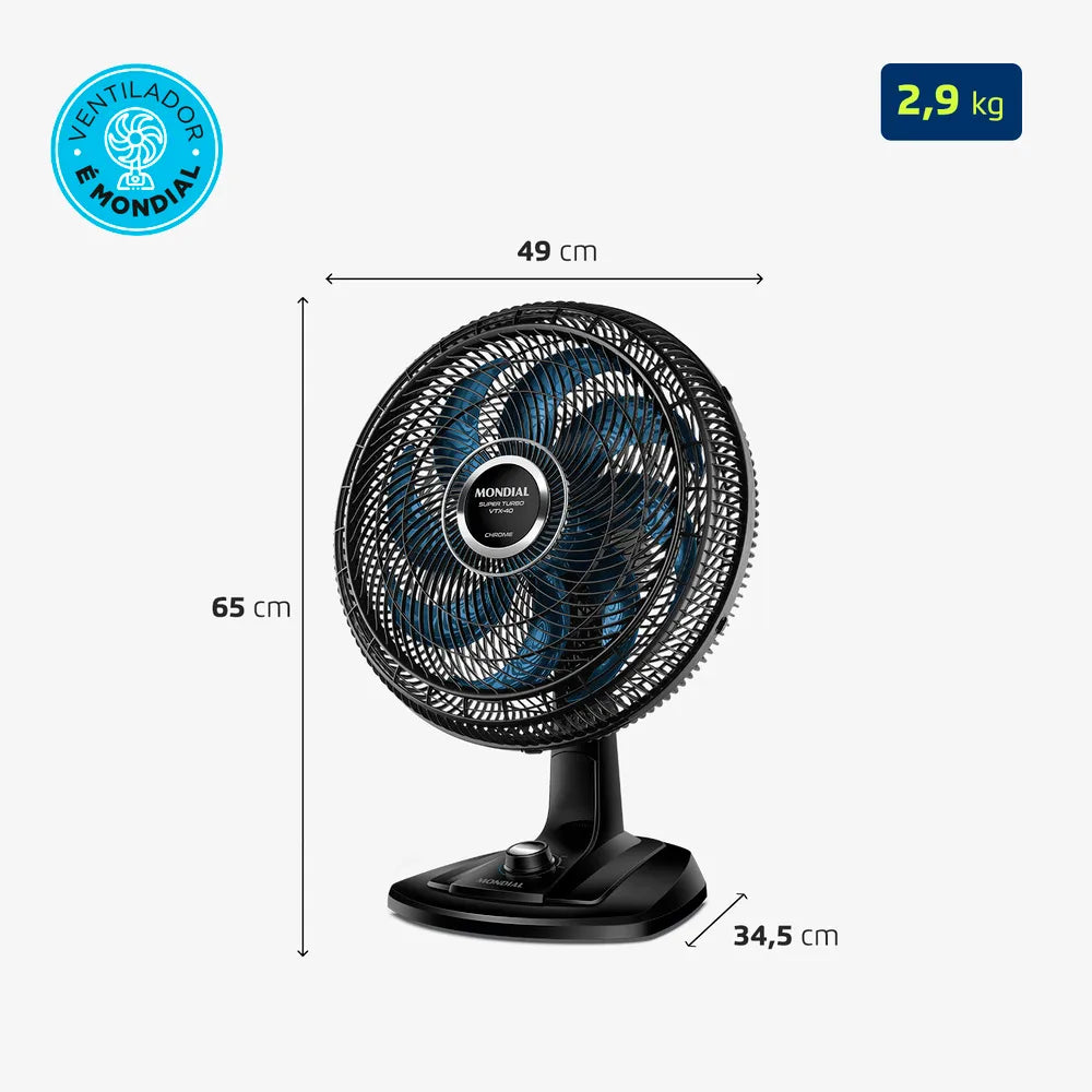 Ventilador de Mesa Mondial Turbo 8 Pás VTX-40-CHROME