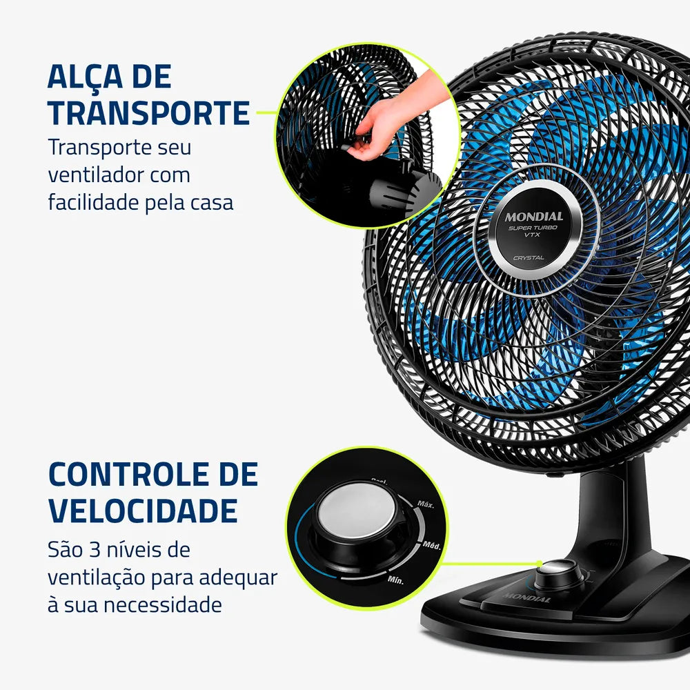 Ventilador de Mesa Super Turbo 8 Pás Mondial- VTX-40-CRYSTAL