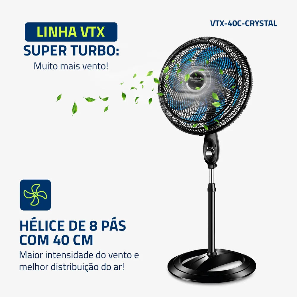 Ventilador de Coluna Super Turbo 8 Pás Mondial - VTX-40C-CRYSTAL