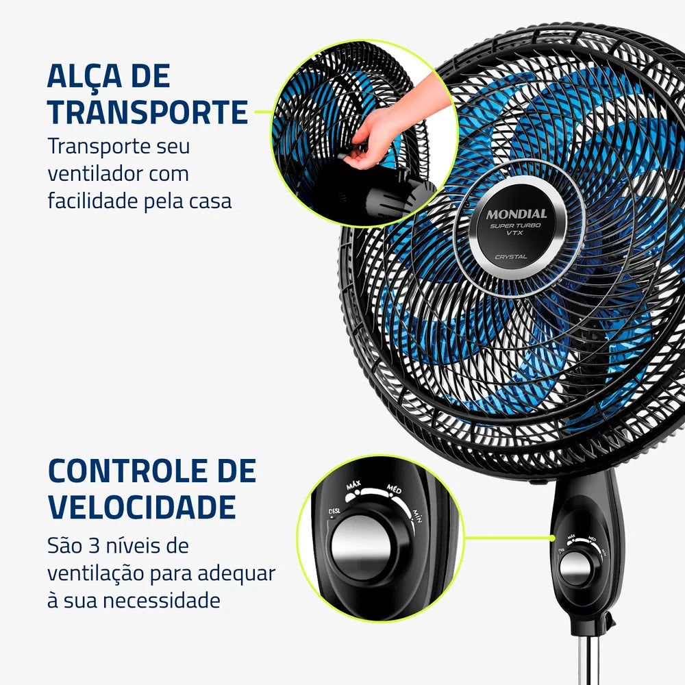 Ventilador de Coluna Super Turbo 8 Pás Mondial - VTX-40C-CRYSTAL