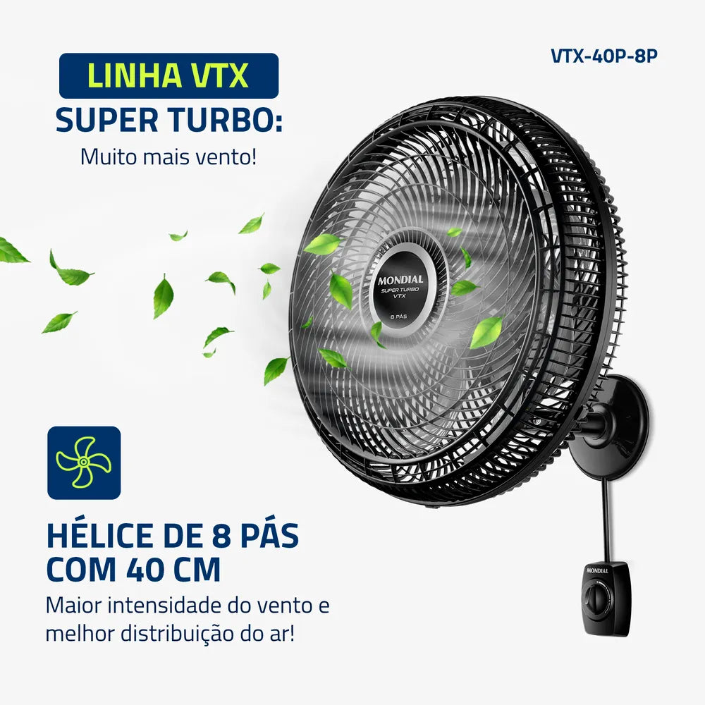 Ventilador de Parede Mondial Turbo 8 Pás VTX-40P-8P