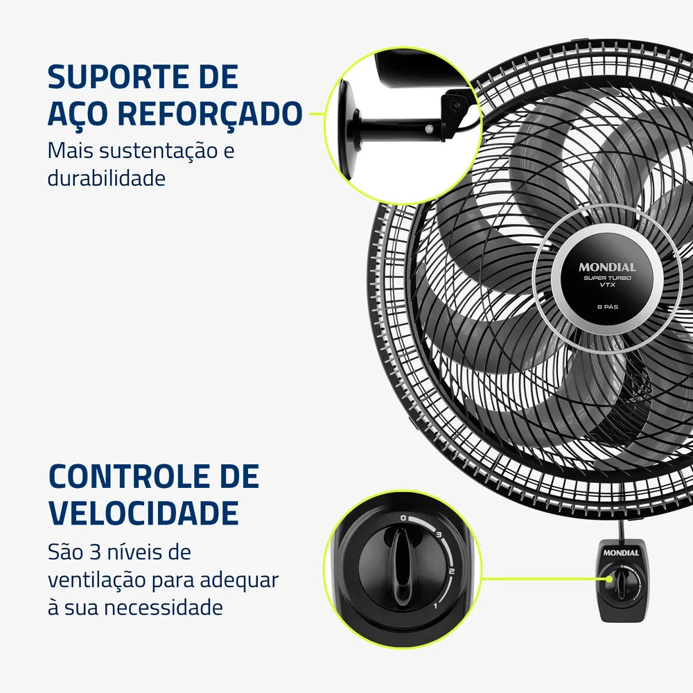 Ventilador de Parede Mondial Turbo 8 Pás VTX-40P-8P