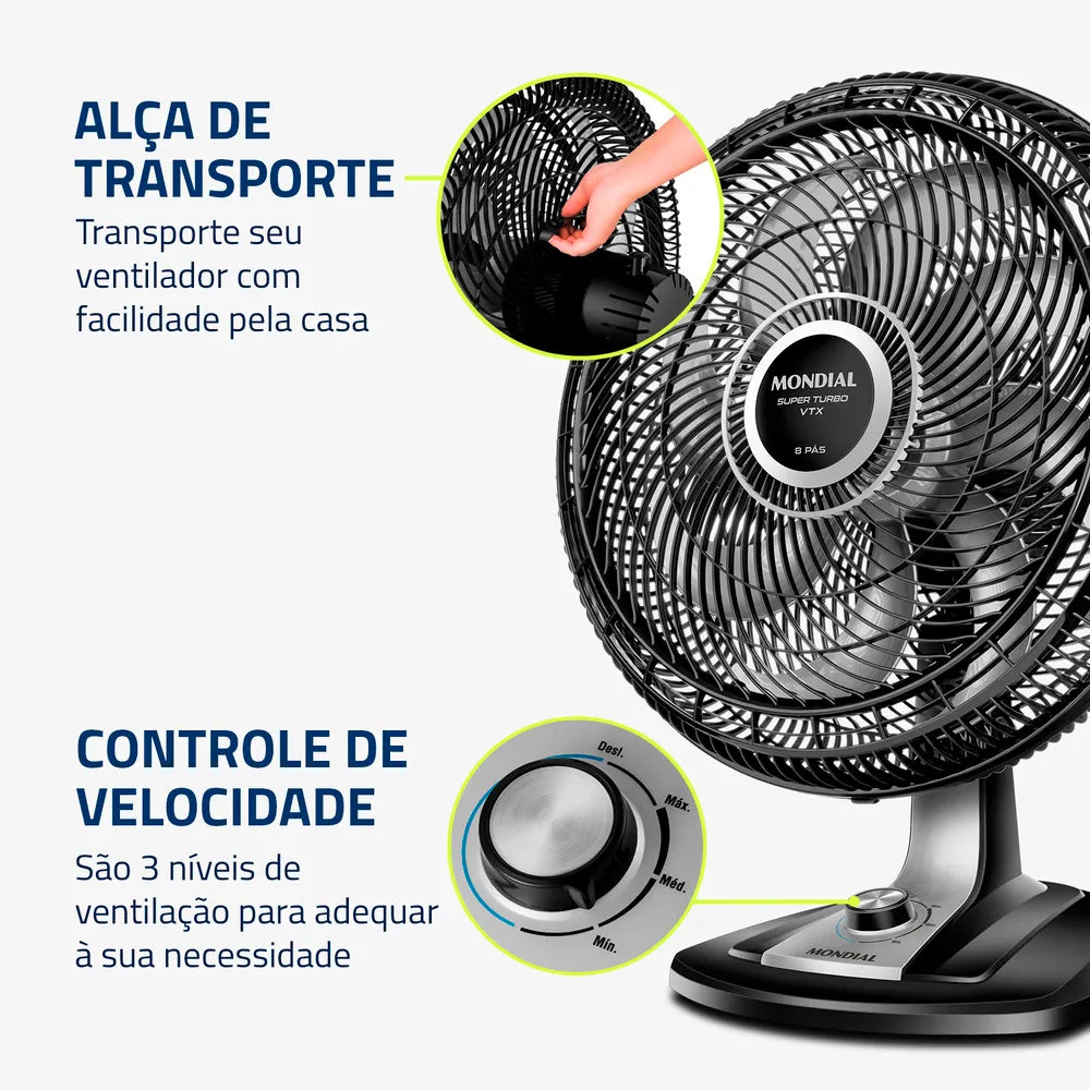 Ventilador de Mesa Mondial Turbo 8 Pás 50cm VTX-50-8P