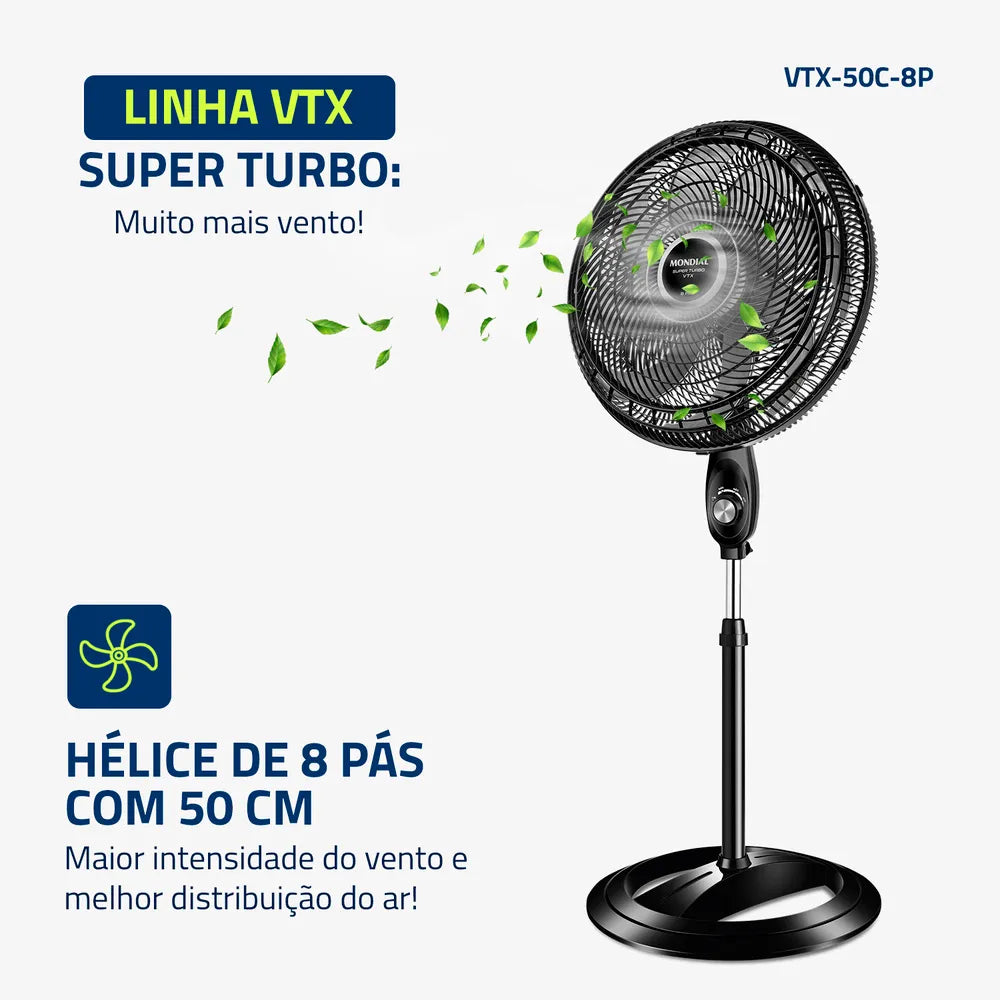 Ventilador de Coluna Turbo Mondial 8 Pás VTX-50C-8P