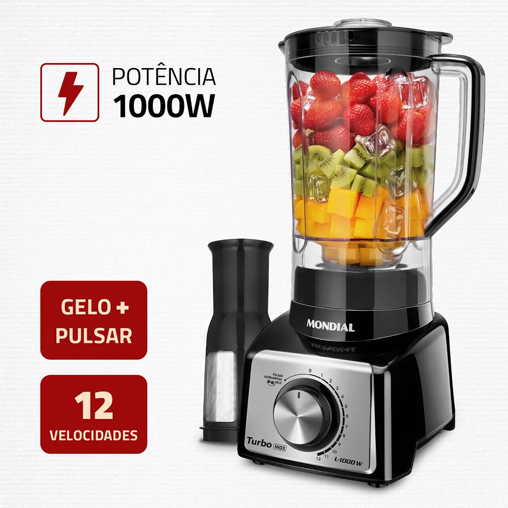 Liquidificador Turbo Mondial Black Inox L-1000 BI