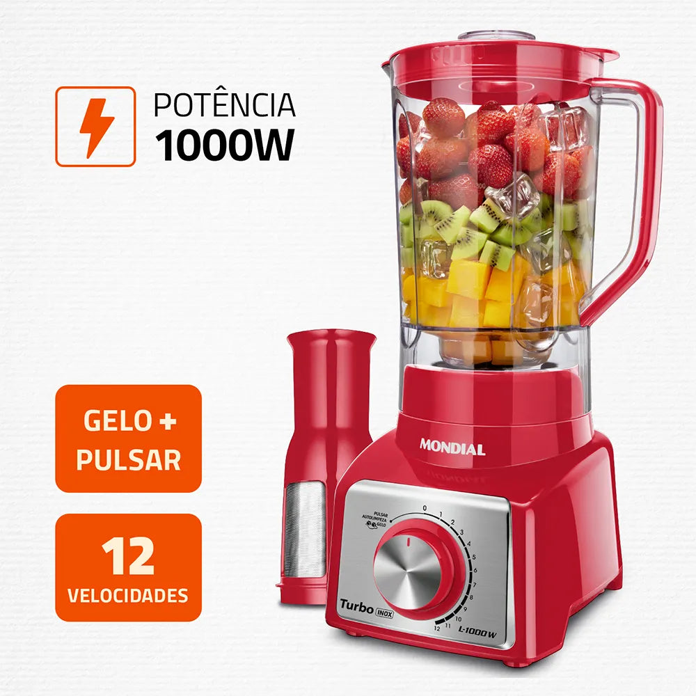 Liquidificador Turbo Mondial Inox Red L-1000 RI