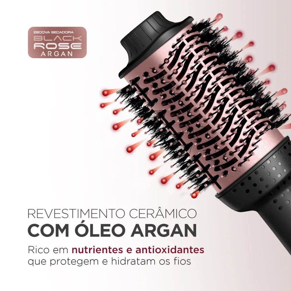 Escova Secadora Argan Mondial Preto e Golden Rose 1200W ES-14-BI