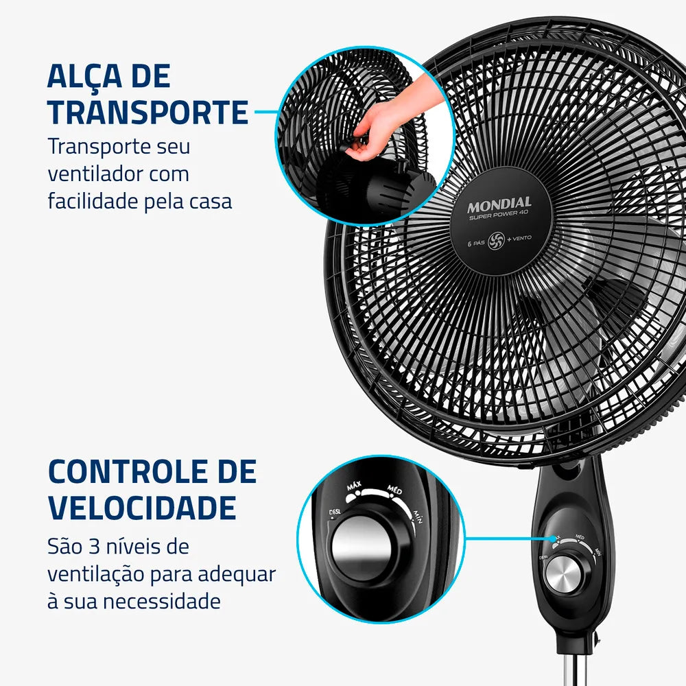 Ventilador Coluna 40cm Super Power Mondial- VSP-40C-NB