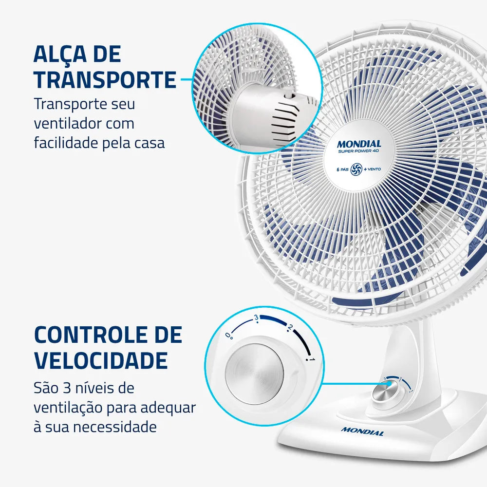 Ventilador de Mesa Mondial 6 pás VSP-40-W