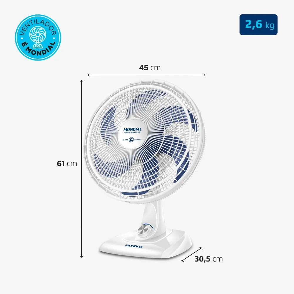 Ventilador de Mesa Mondial 6 pás VSP-40-W