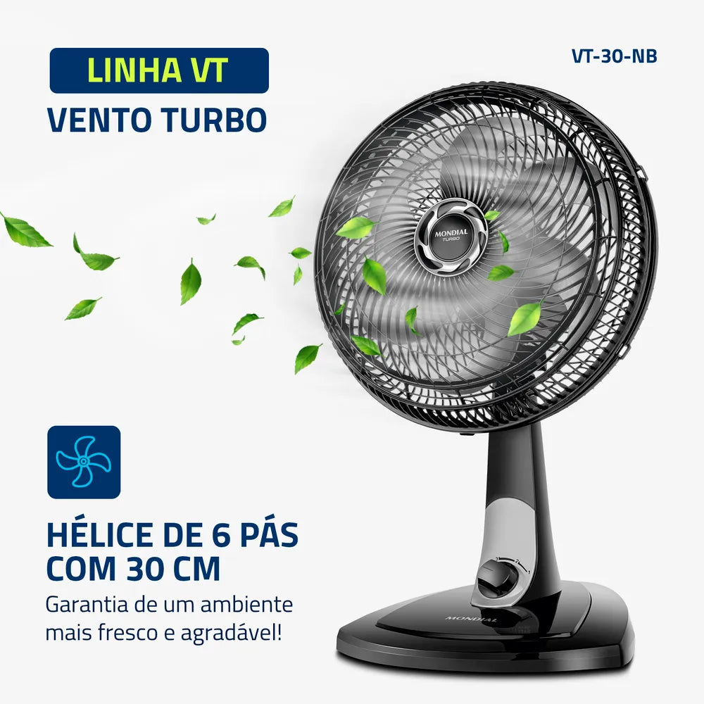 Ventilador de Mesa Mondial 6 pás Turbo VT-30-NB
