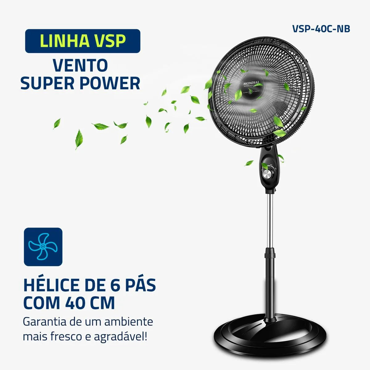 Ventilador de Coluna Mondial 6 pás Turbo VT-40C-NB