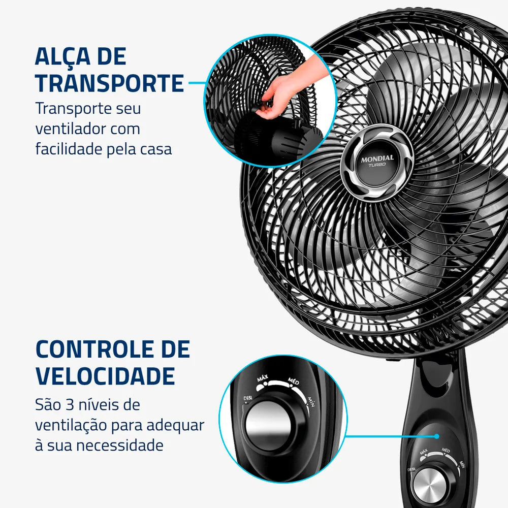 Ventilador de Coluna Mondial 6 pás Turbo VT-30C-NB