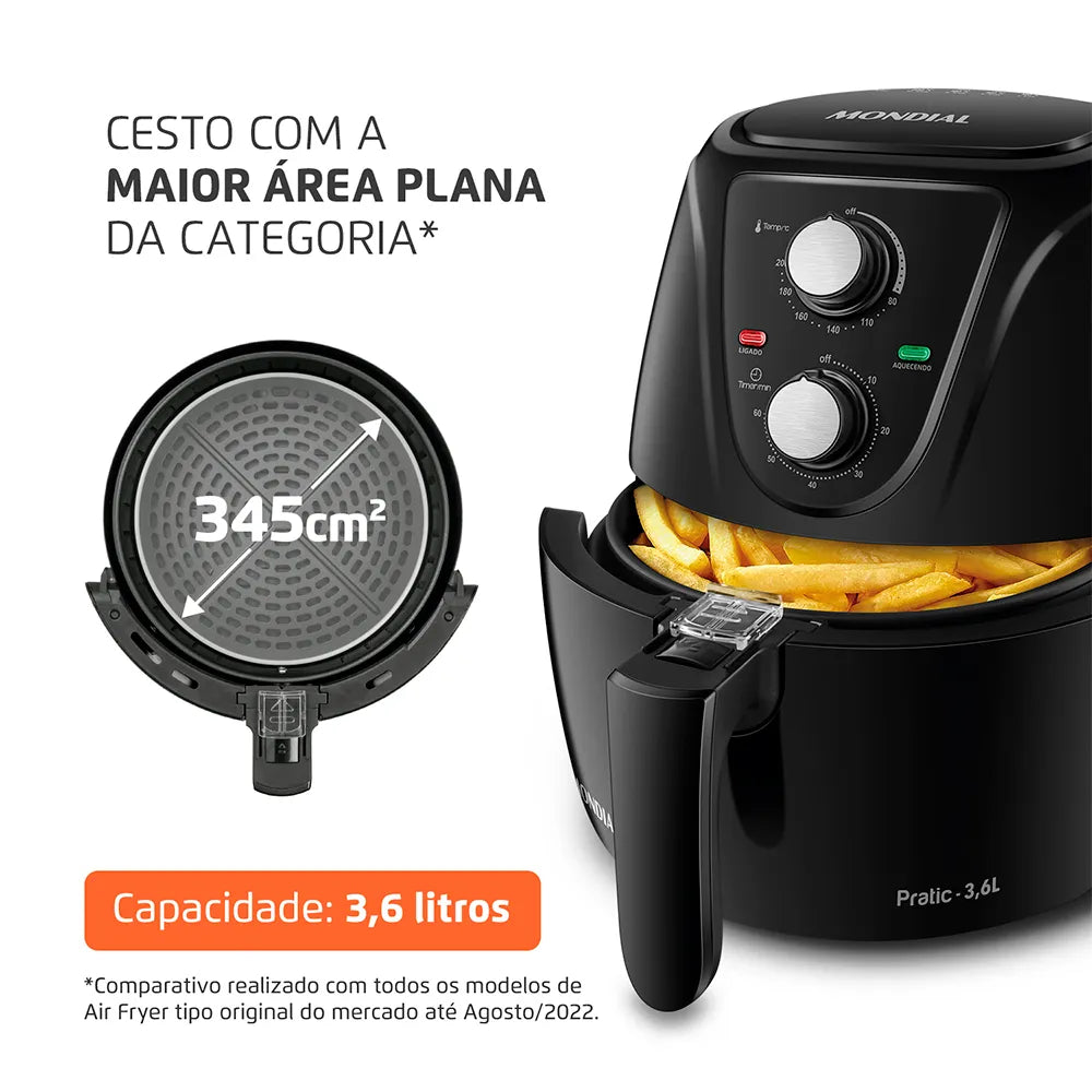 Fritadeira Sem Óleo Air Fryer Pratic 3,6L Mondial Preto 1500W AF-36-FB