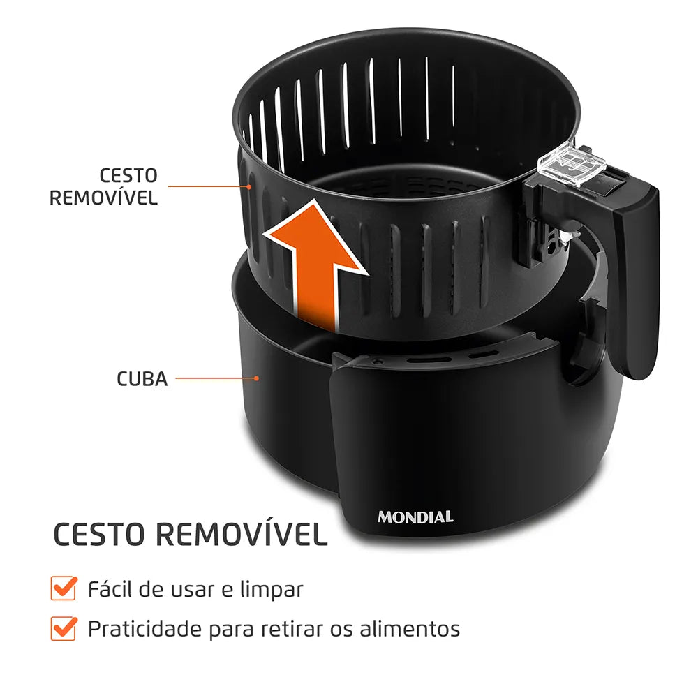 Fritadeira Sem Óleo Air Fryer Pratic 3,6L Mondial Preto 1500W AF-36-FB