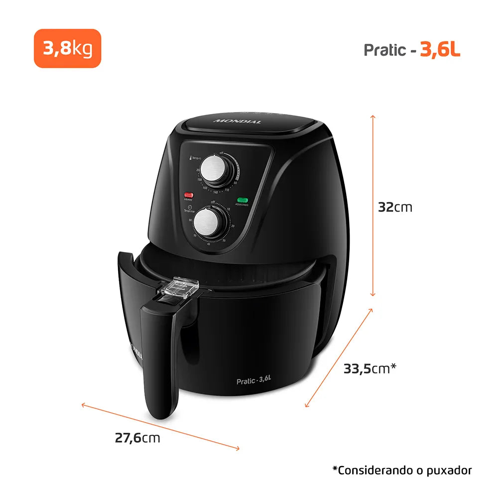 Fritadeira Sem Óleo Air Fryer Pratic 3,6L Mondial Preto 1500W AF-36-FB