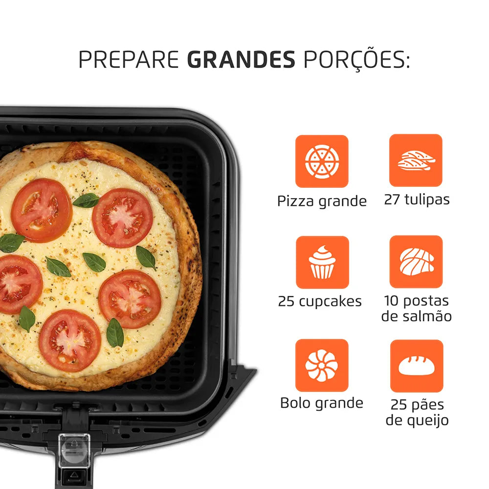 Fritadeira Sem Óleo Air Fryer 8L Mondial Preto Inox 1900W AFN-80-BI