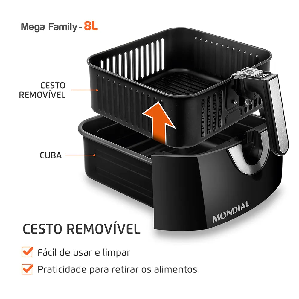 Fritadeira Sem Óleo Air Fryer 8L Mondial Preto Inox 1900W AFN-80-BI