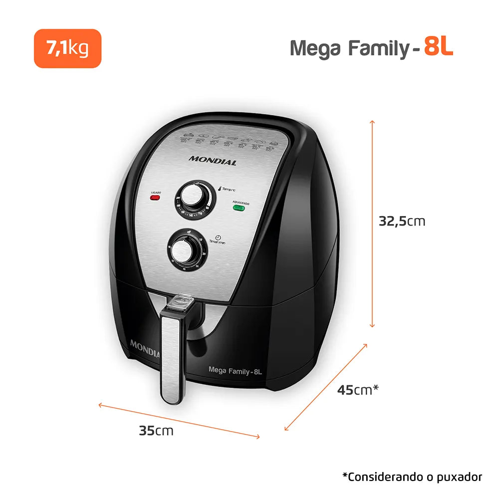 Fritadeira Sem Óleo Air Fryer 8L Mondial Preto Inox 1900W AFN-80-BI