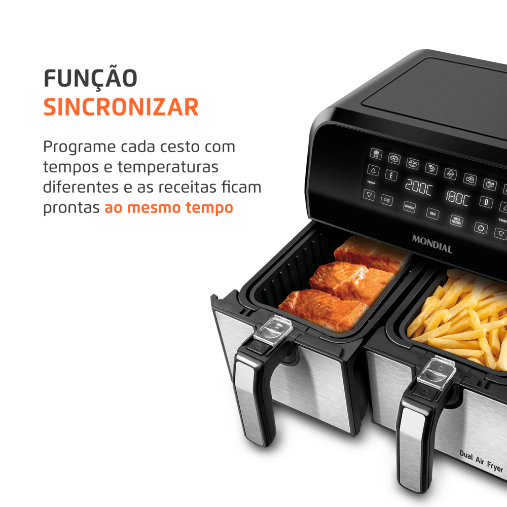 Fritadeira Air Fryer Dual Duplo Cesto 8L Mondial AFD-01-BI