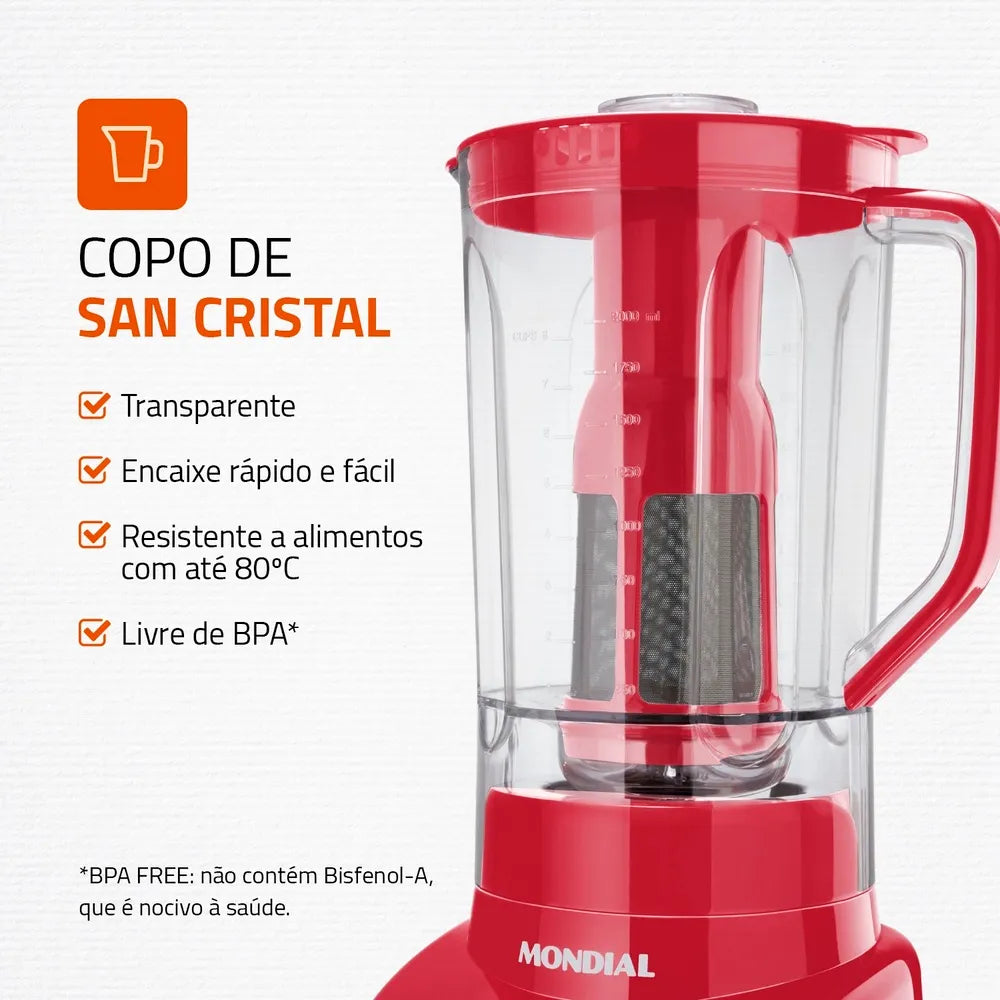 Liquidificador Turbo Mondial Inox Red L-1000 RI