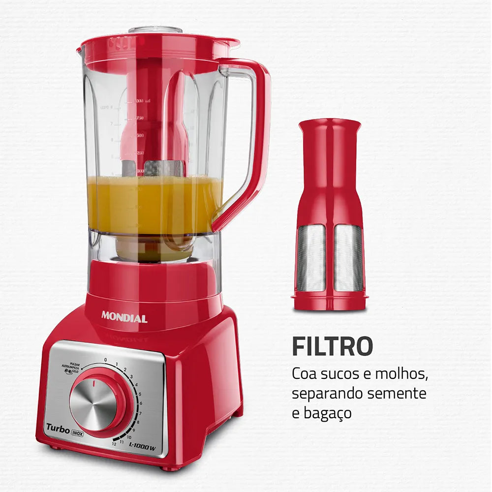 Liquidificador Turbo Mondial Inox Red L-1000 RI