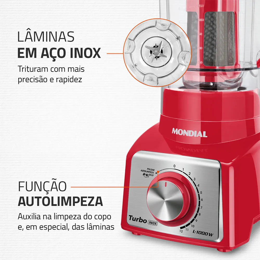 Liquidificador Turbo Mondial Inox Red L-1000 RI