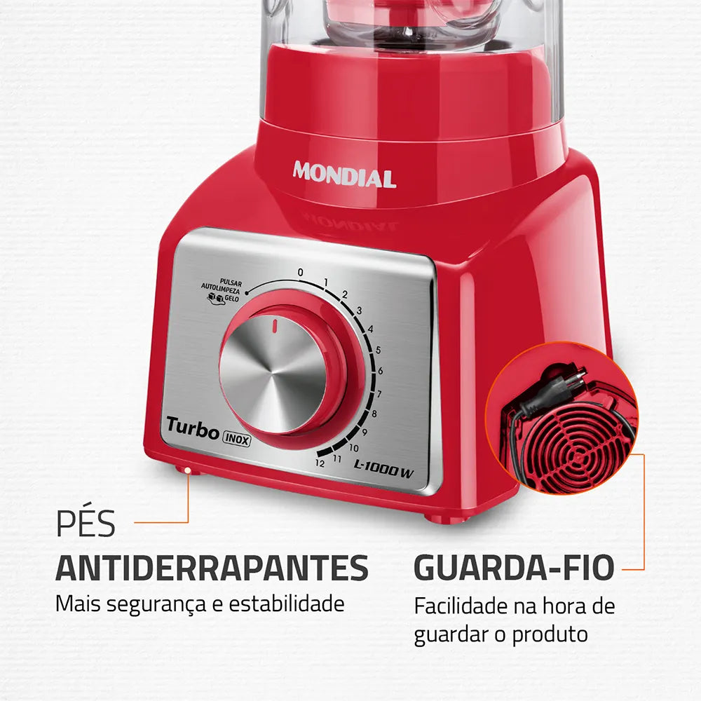 Liquidificador Turbo Mondial Inox Red L-1000 RI