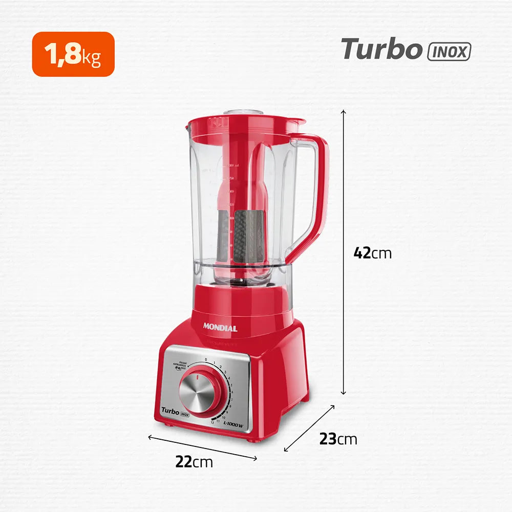 Liquidificador Turbo Mondial Inox Red L-1000 RI