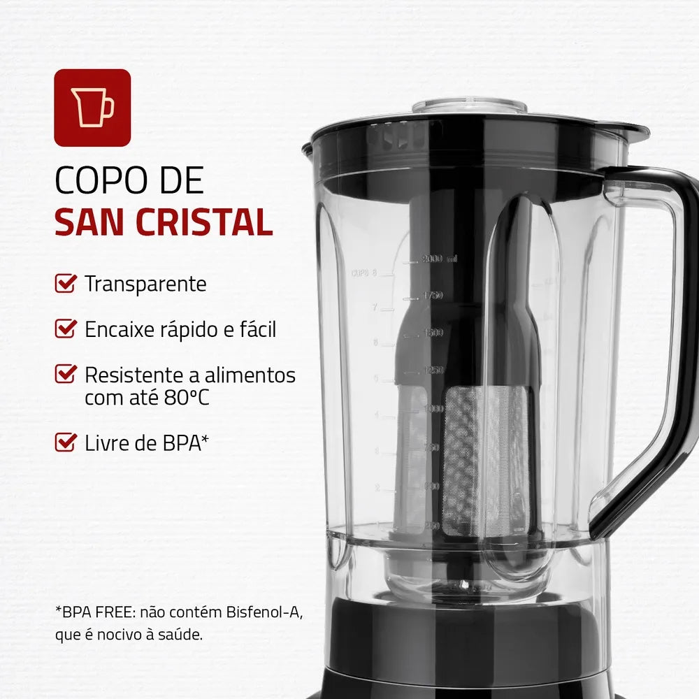 Liquidificador Turbo Mondial Black Inox L-1000 BI