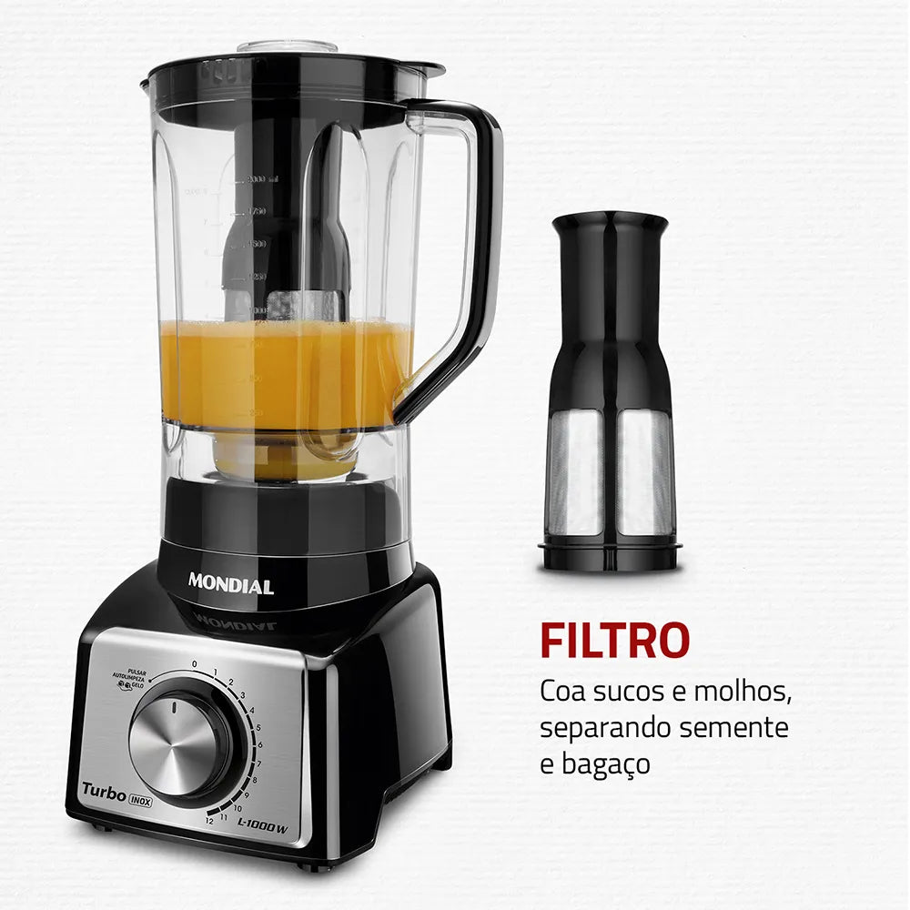 Liquidificador Turbo Mondial Black Inox L-1000 BI
