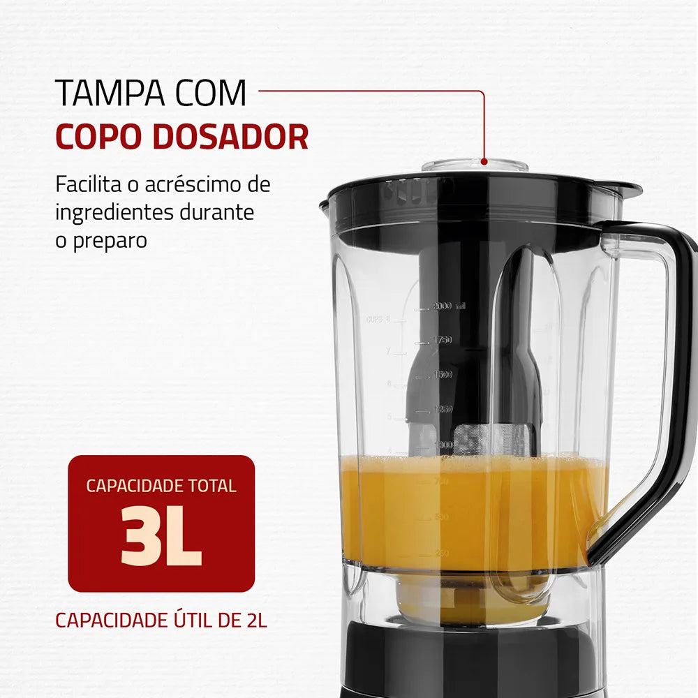 Liquidificador Turbo Mondial Black Inox L-1000 BI