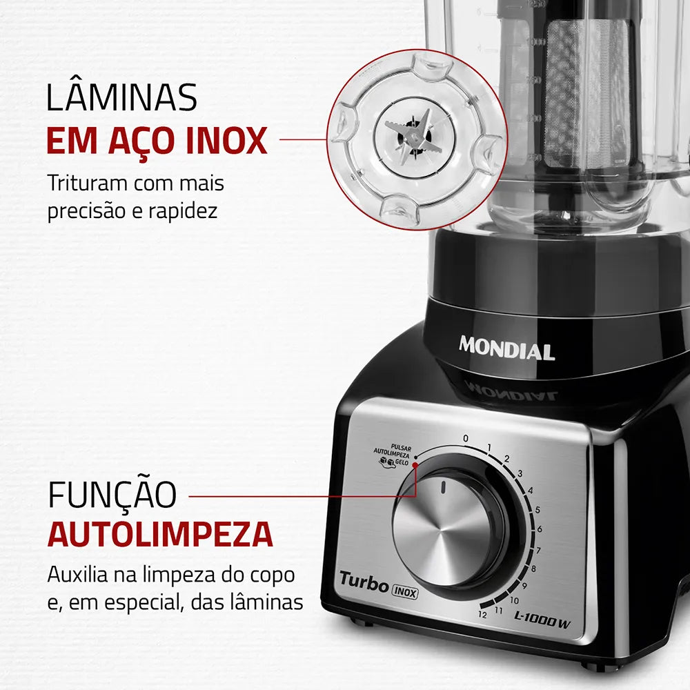 Liquidificador Turbo Mondial Black Inox L-1000 BI