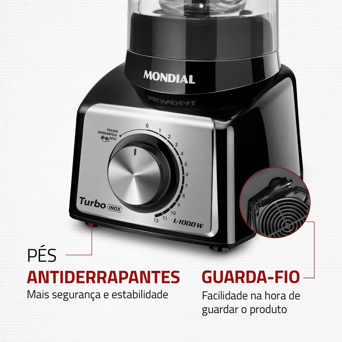 Liquidificador Turbo Mondial Black Inox L-1000 BI